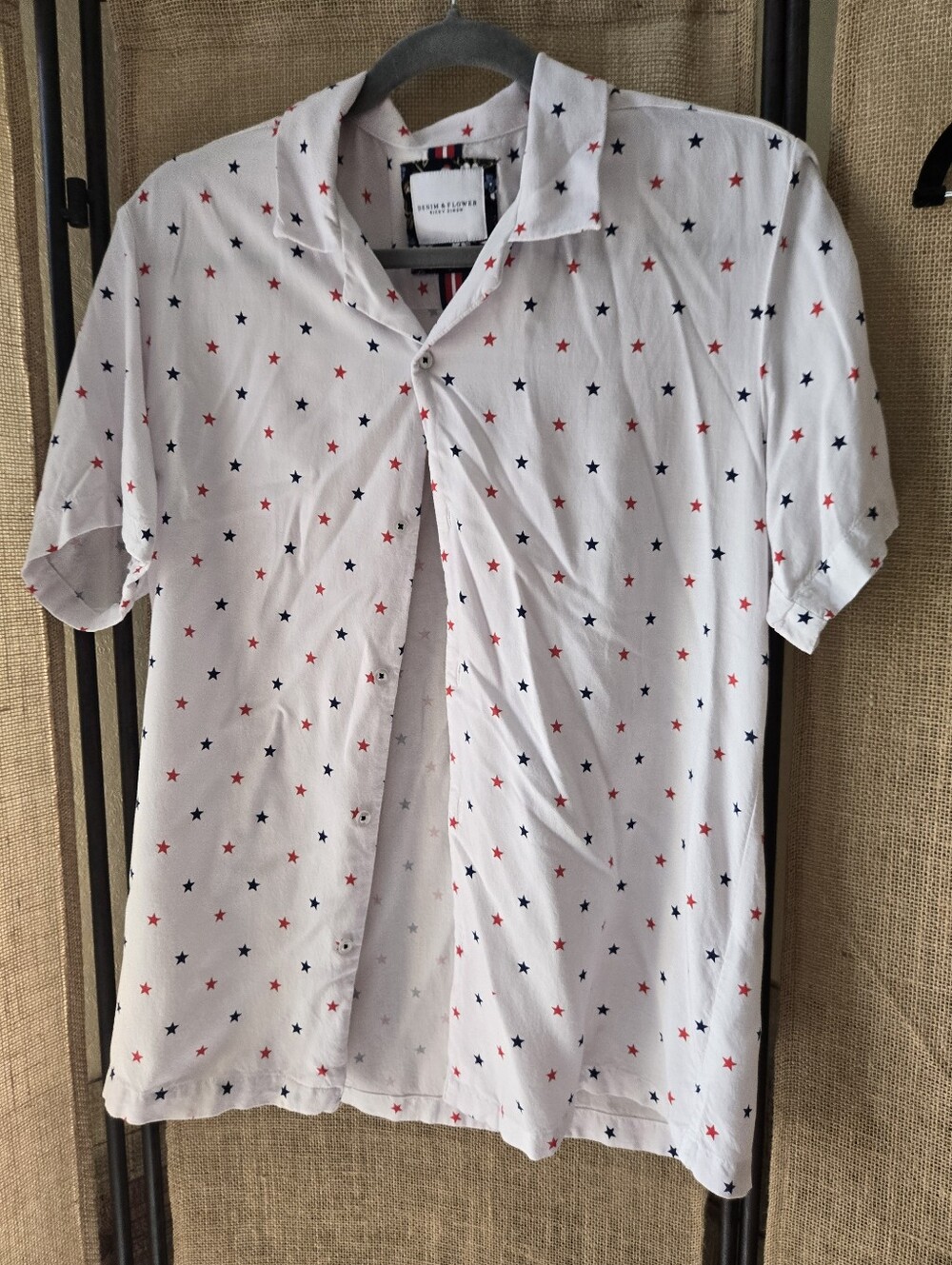Men's Denim &Flower Ricky Singh White Patriotic Stars Button Up Medium